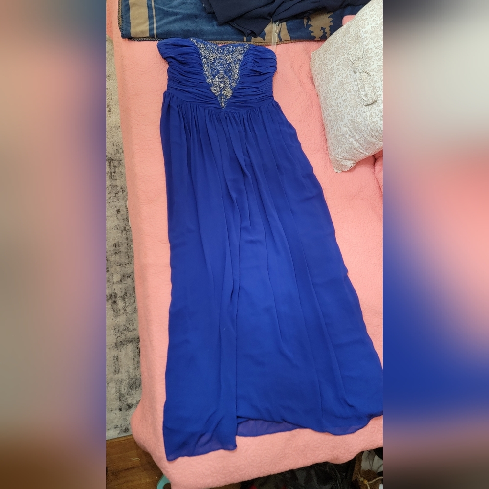 Pearl by Georgina Chapman strapless blue dress.